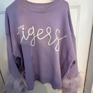 Queen of Sparkles LSU feather sleeve sweater